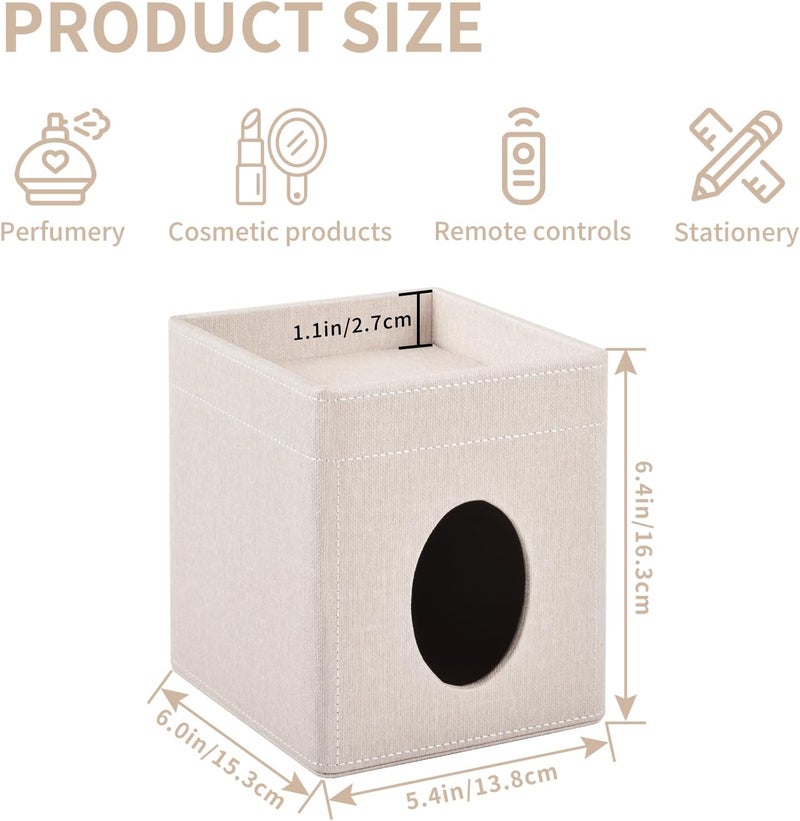 XNONE Tissue Box Cover with Storage Tray Square Tissue Box Holder PU Leather Facial Tissues Organizer Tray for Bathroom Vanity Bedroom Office Car,Stylish Napkin Caddy Decorative Organizer,Beige - Image 4